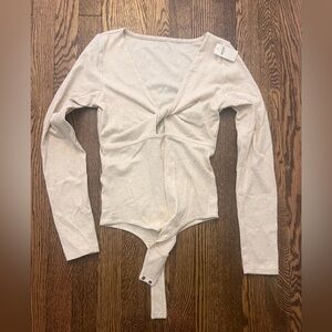 Aerie Cream Long Sleeve Bodysuit